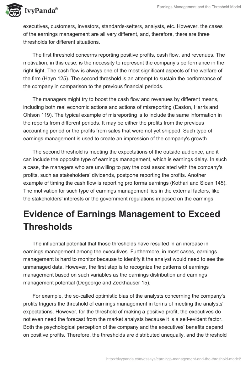 Earnings Management and the Threshold Model. Page 2