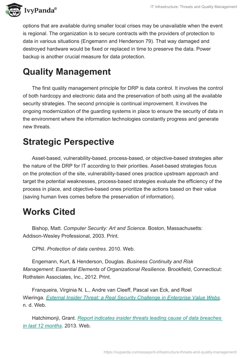 IT Infrastructure: Threats and Quality Management. Page 3