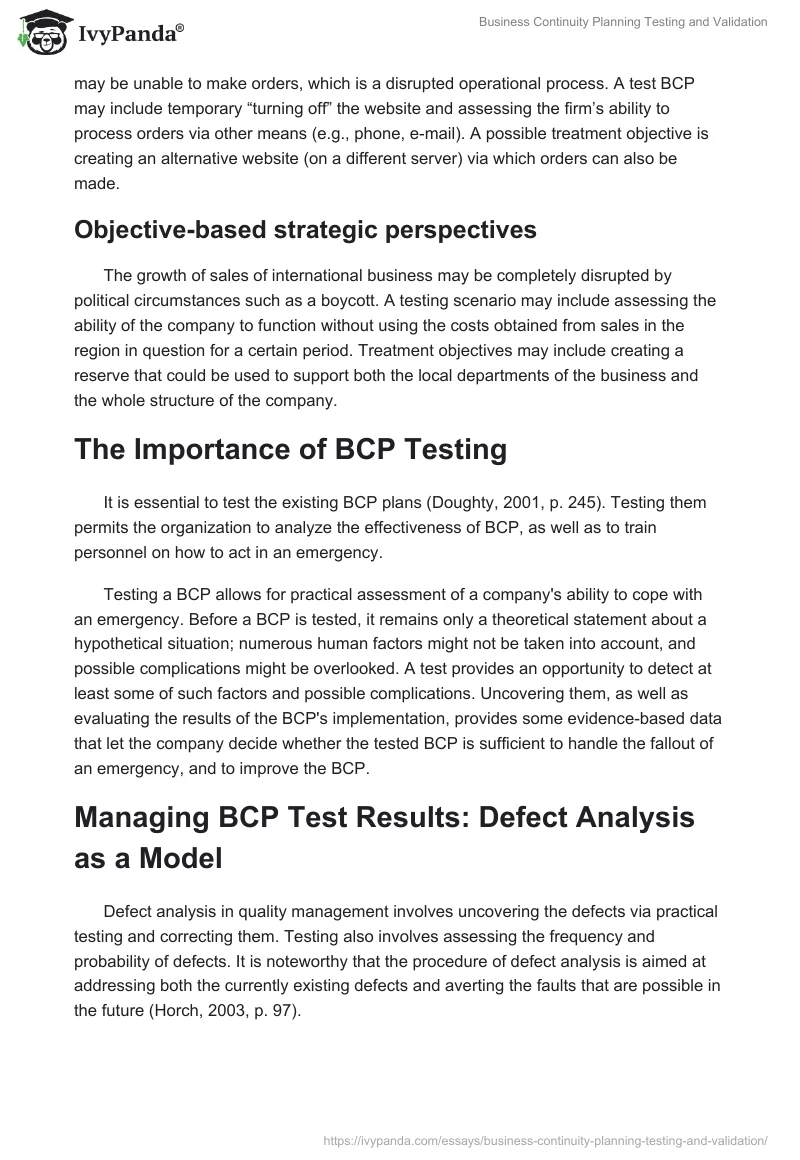Business Continuity Planning Testing & Validation - 884 Words
