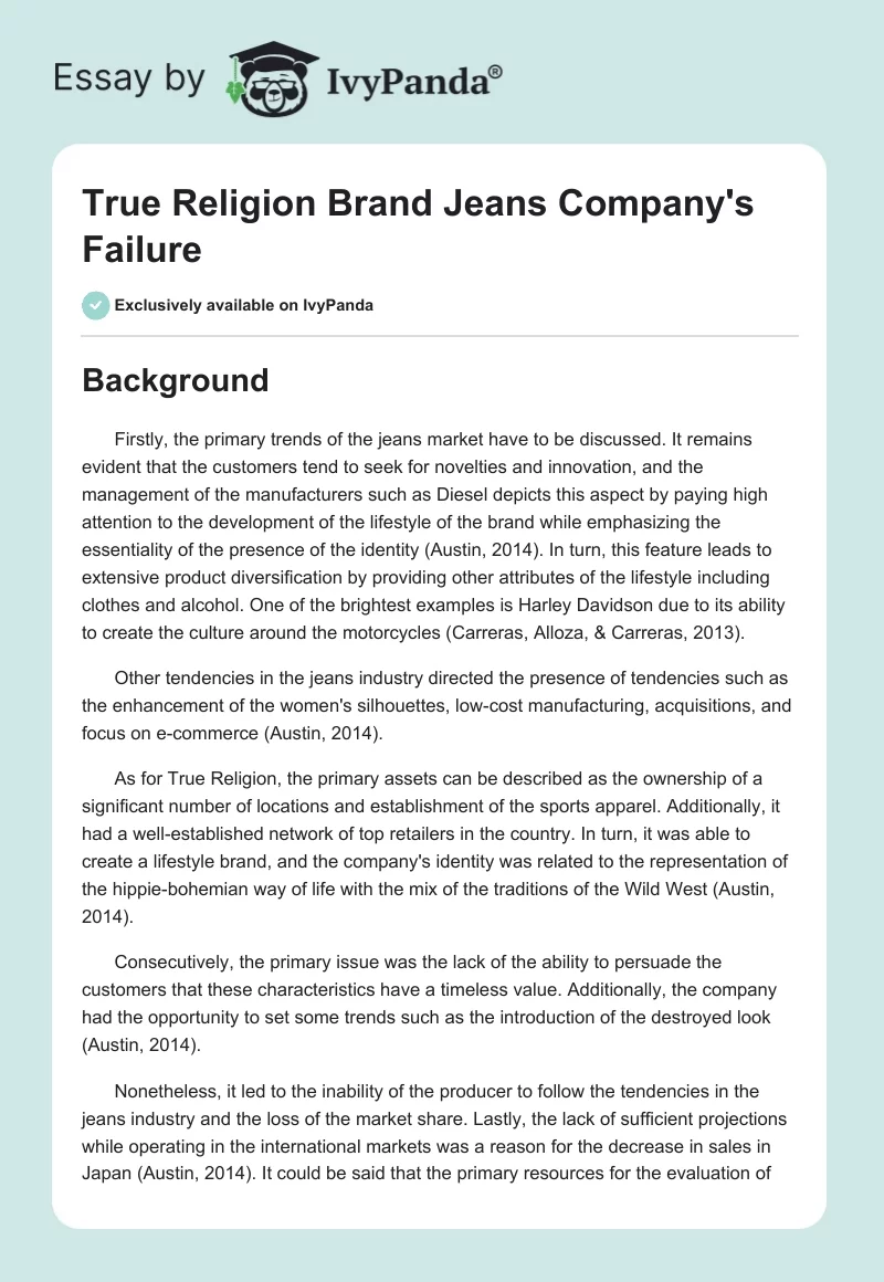 True Religion Brand Jeans Company's Failure. Page 1
