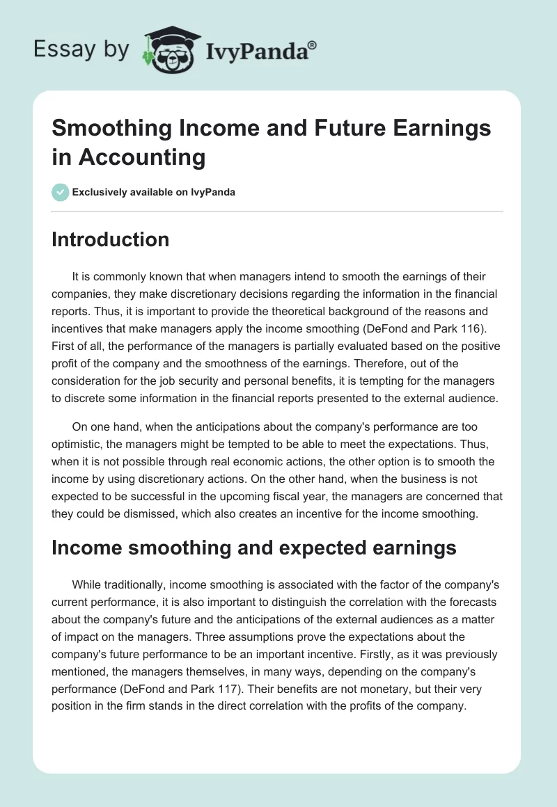 Smoothing Income and Future Earnings in Accounting. Page 1