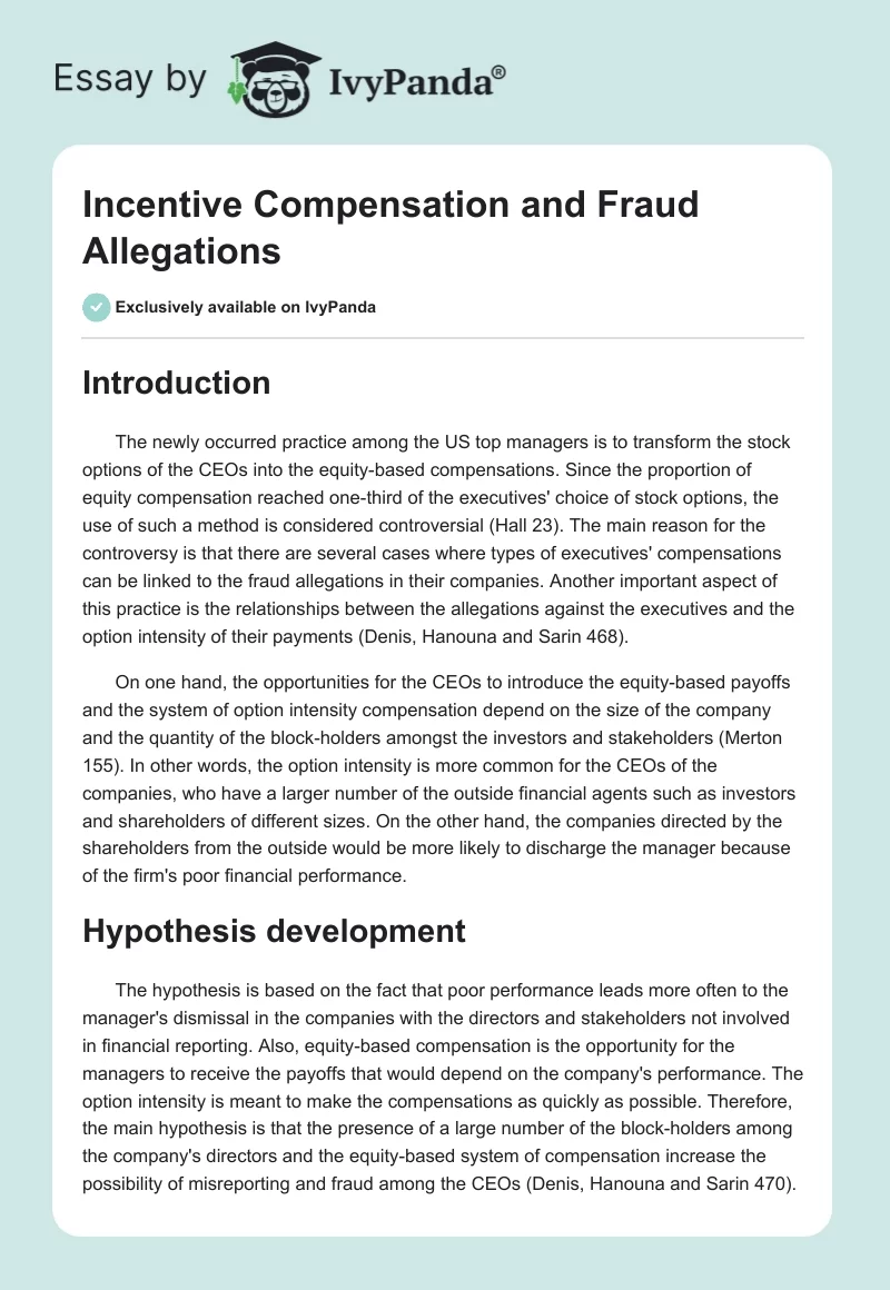 Incentive Compensation and Fraud Allegations. Page 1