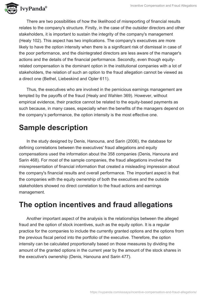 Incentive Compensation and Fraud Allegations. Page 2