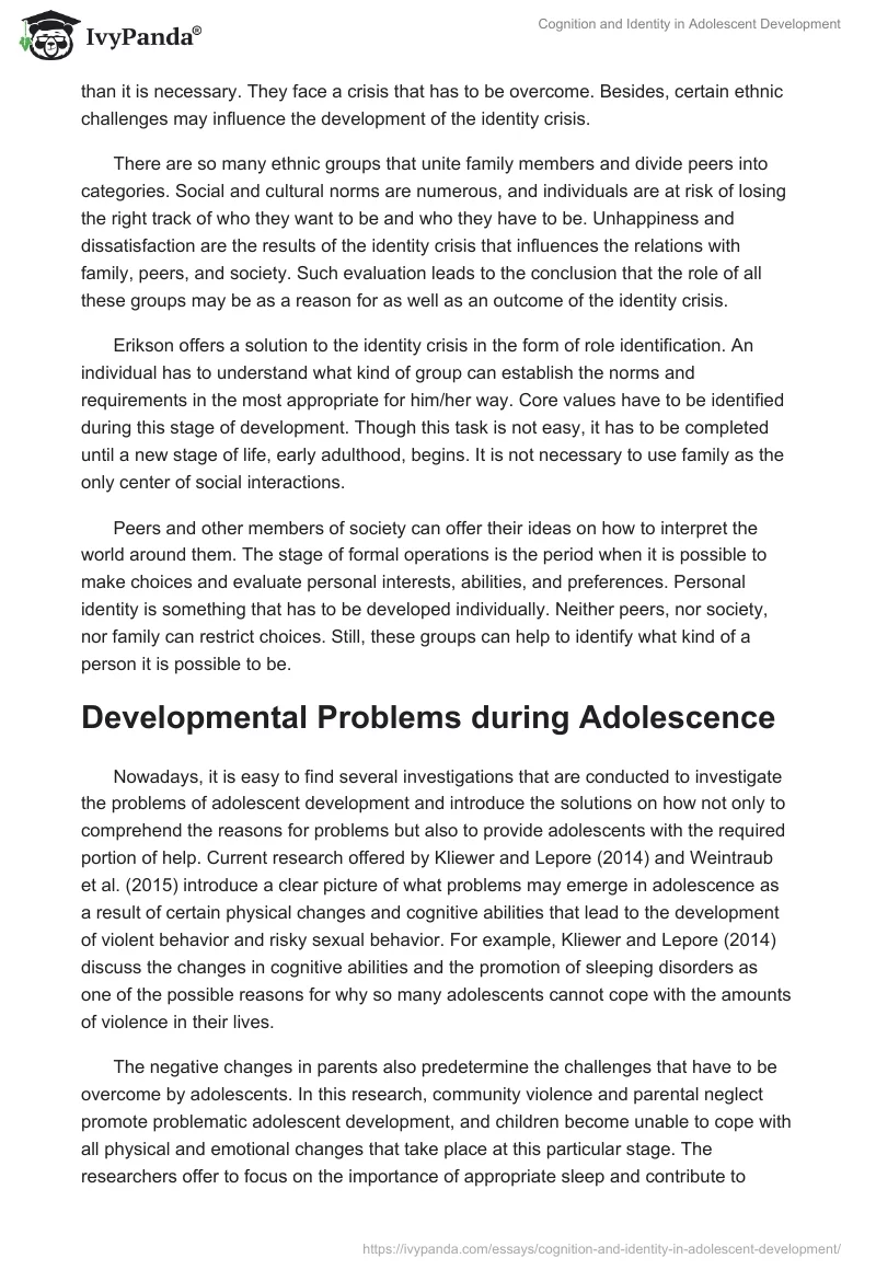 Cognition and Identity in Adolescent Development. Page 5
