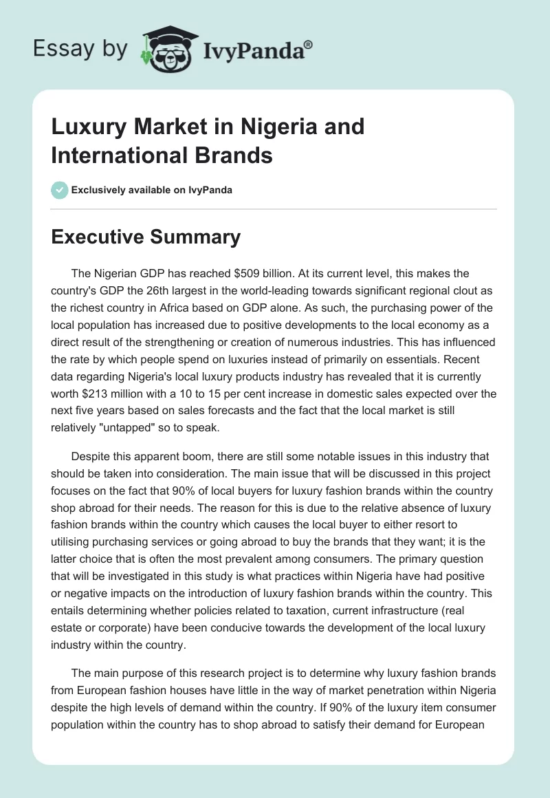 Luxury Market in Nigeria and International Brands. Page 1