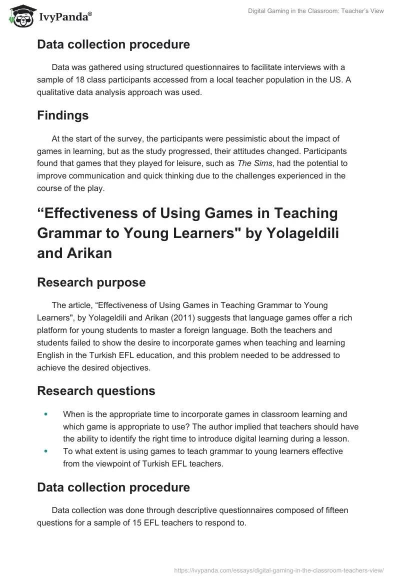 Digital Gaming in the Classroom: Teacher’s View. Page 5
