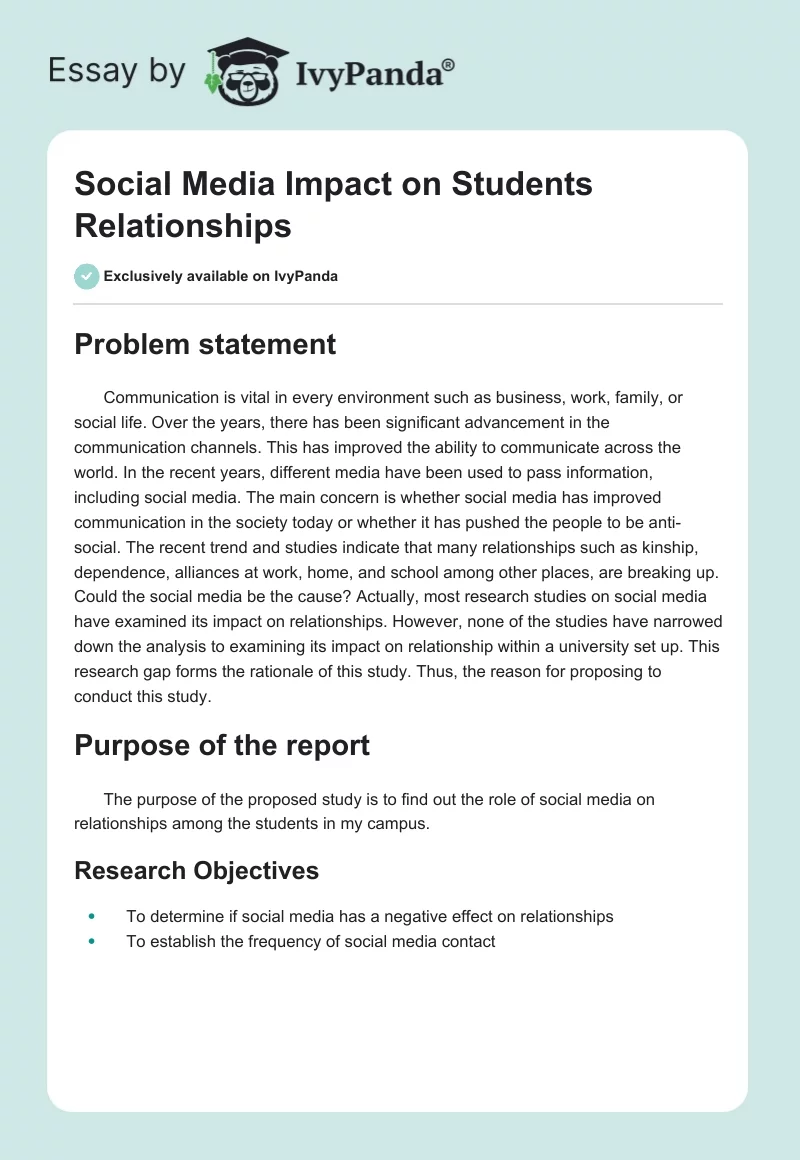 Social Media Impact on Students Relationships. Page 1