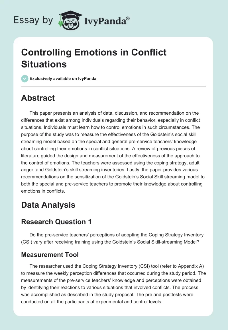 Controlling Emotions in Conflict Situations. Page 1