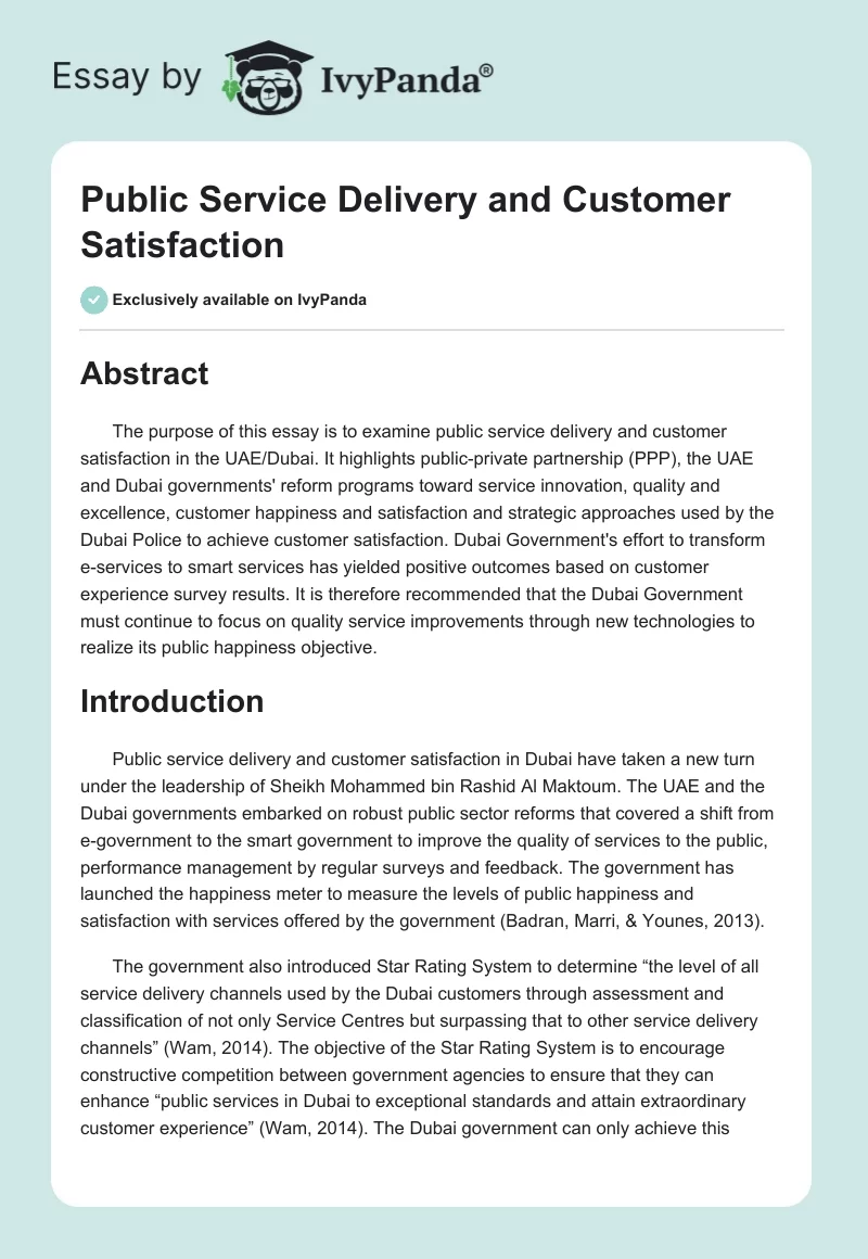 Public Service Delivery and Customer Satisfaction. Page 1