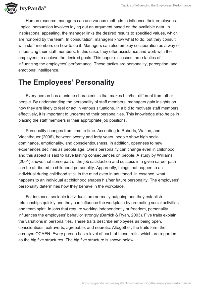 Tactics of Influencing the Employees' Performance. Page 2