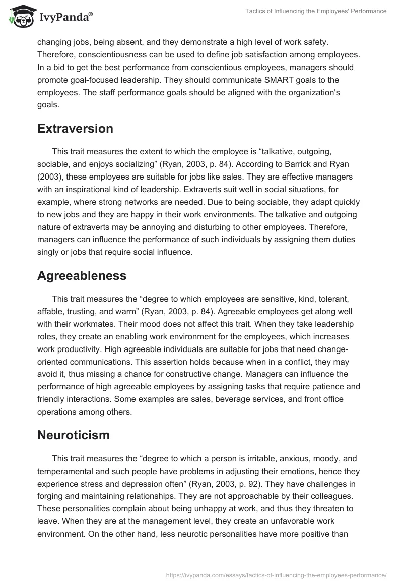 Tactics of Influencing the Employees' Performance. Page 4