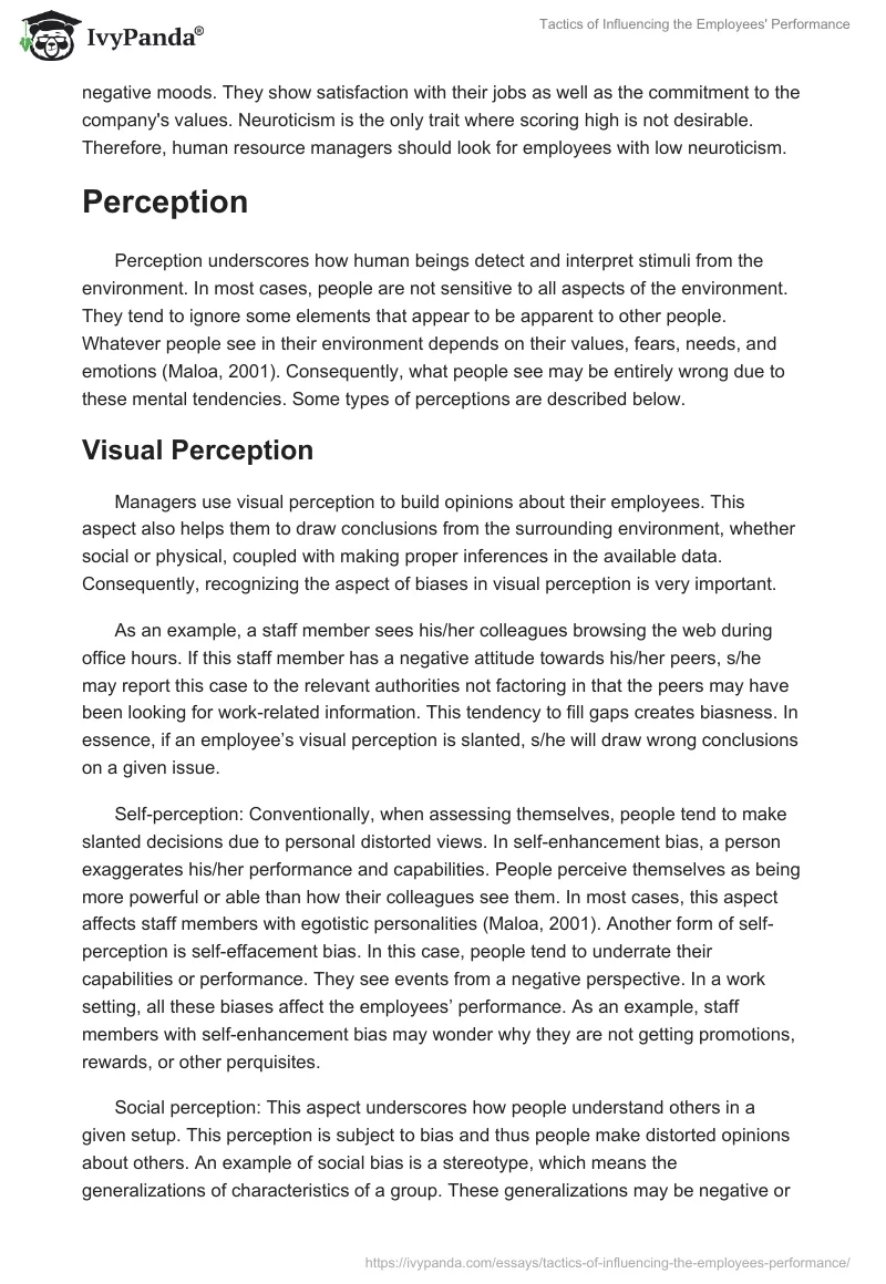 Tactics of Influencing the Employees' Performance. Page 5