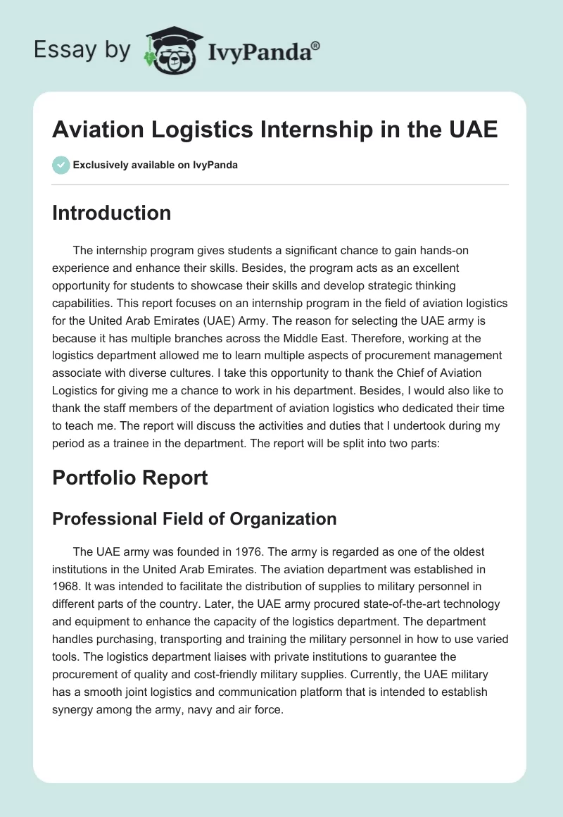 Aviation Logistics Internship in the UAE. Page 1