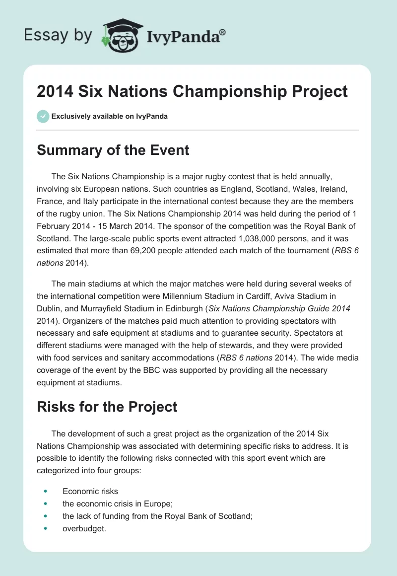 2014 Six Nations Championship Project. Page 1
