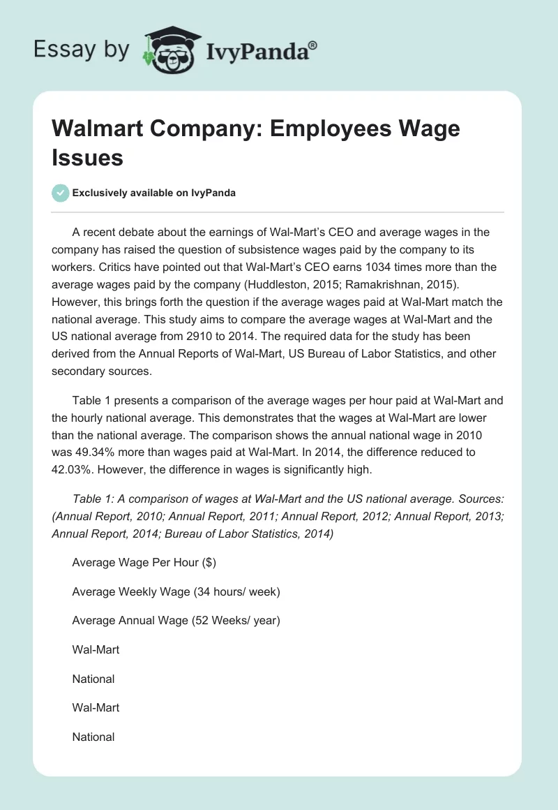Walmart Company: Employees Wage Issues. Page 1
