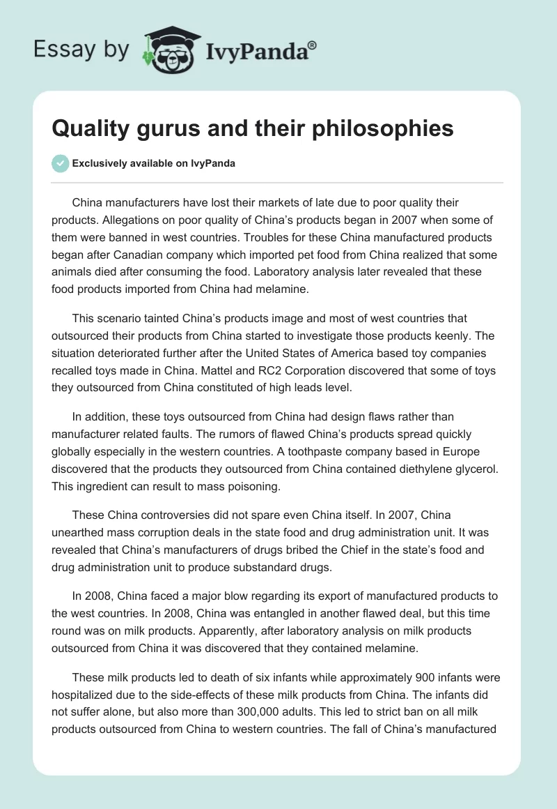 Quality gurus and their philosophies. Page 1