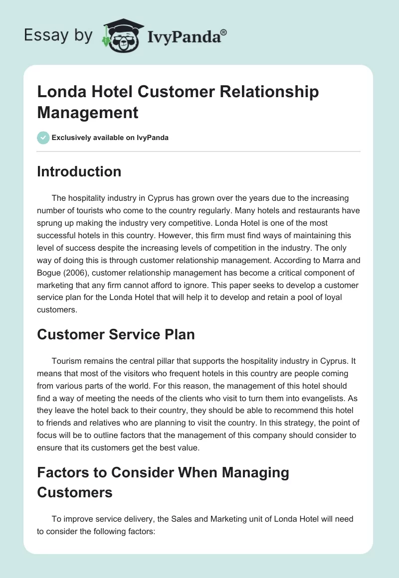 Londa Hotel Customer Relationship Management. Page 1
