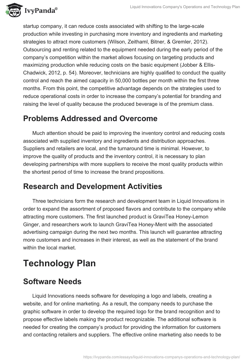 Liquid Innovations Company's Operations and Technology Plan. Page 2