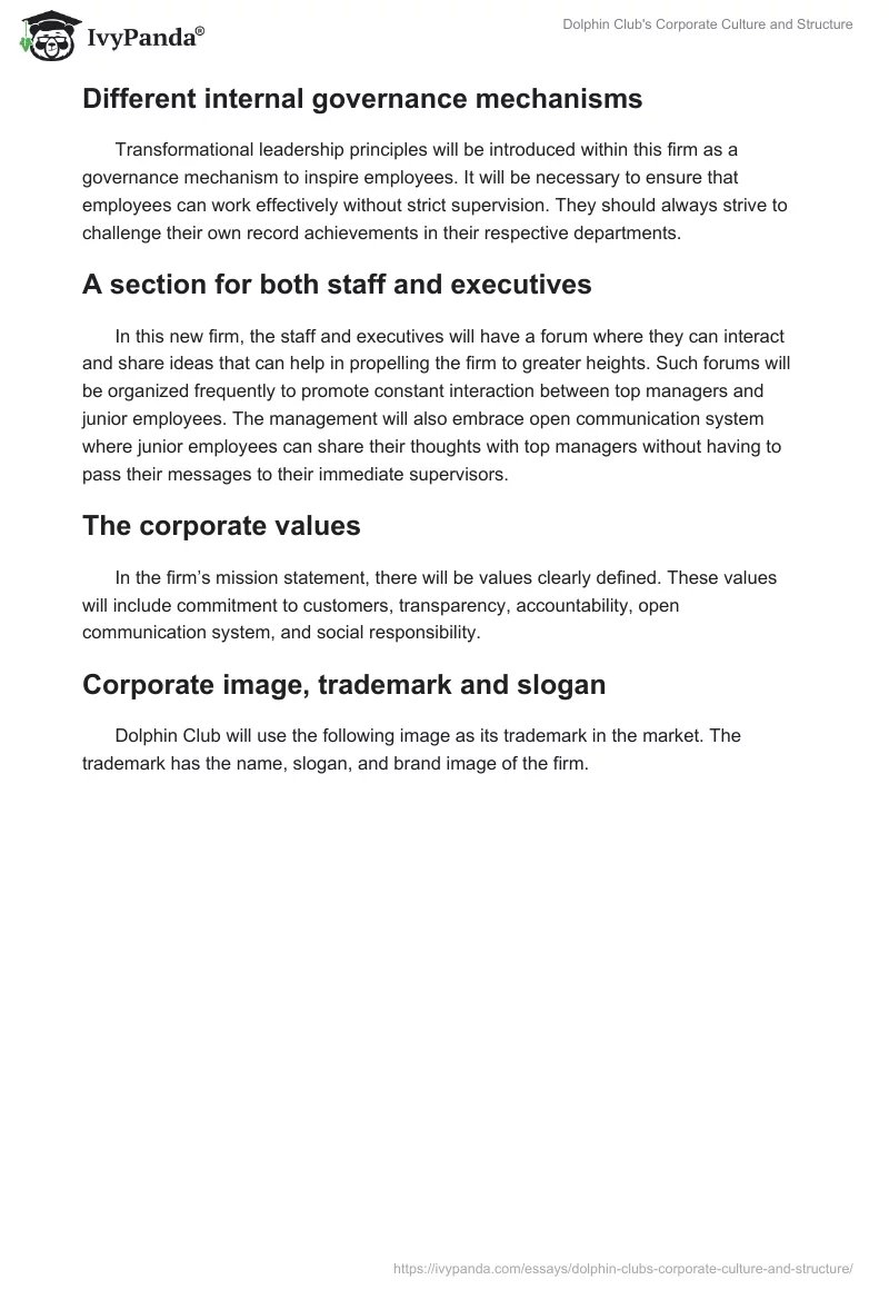 Dolphin Club's Corporate Culture and Structure. Page 3