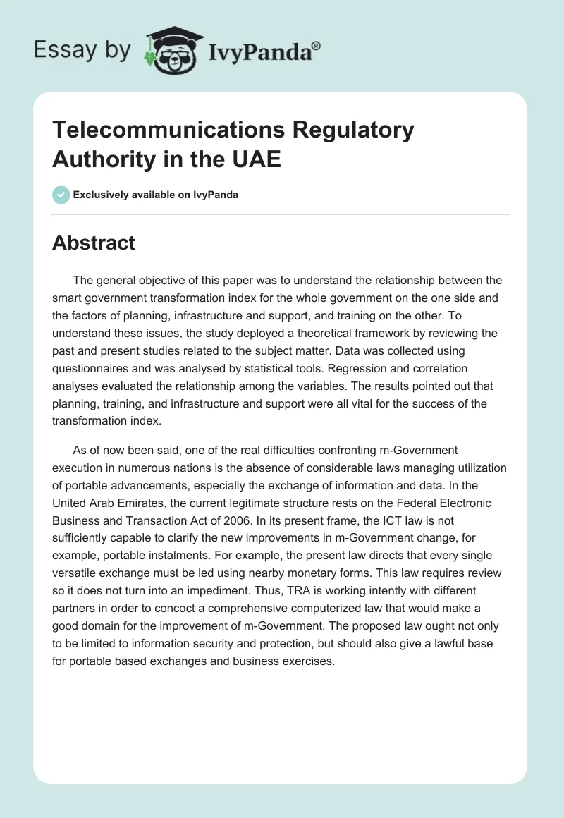 Telecommunications Regulatory Authority in the UAE. Page 1
