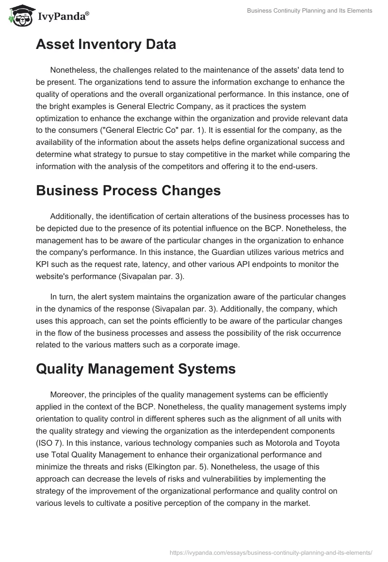 Business Continuity Planning and Its Elements. Page 2