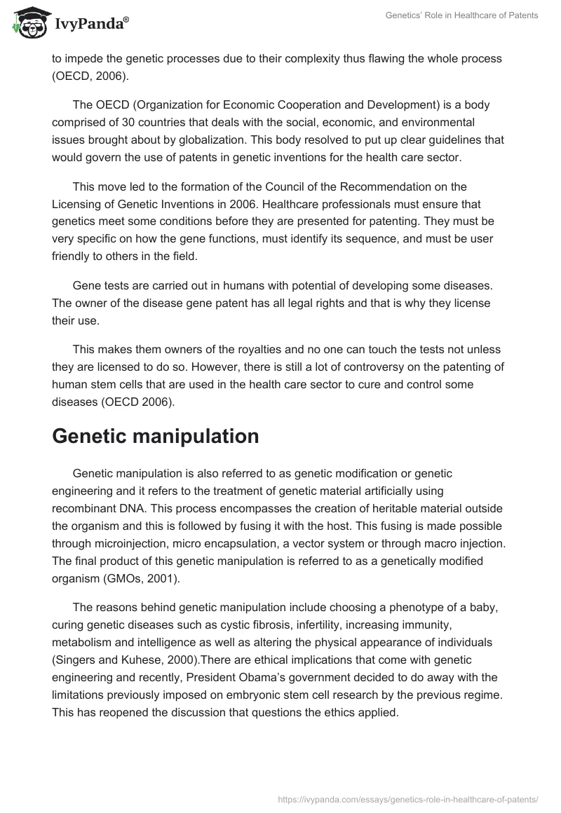 Genetics’ Role in Healthcare of Patents. Page 2