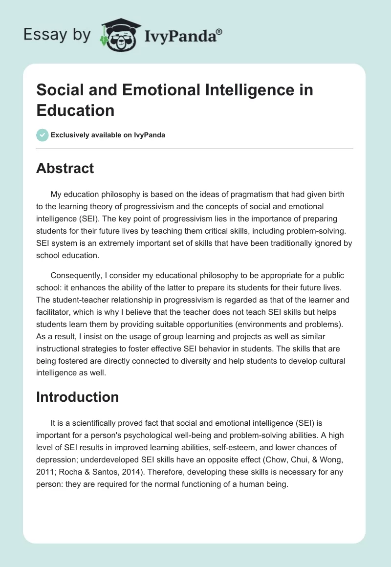 Social and Emotional Intelligence in Education. Page 1