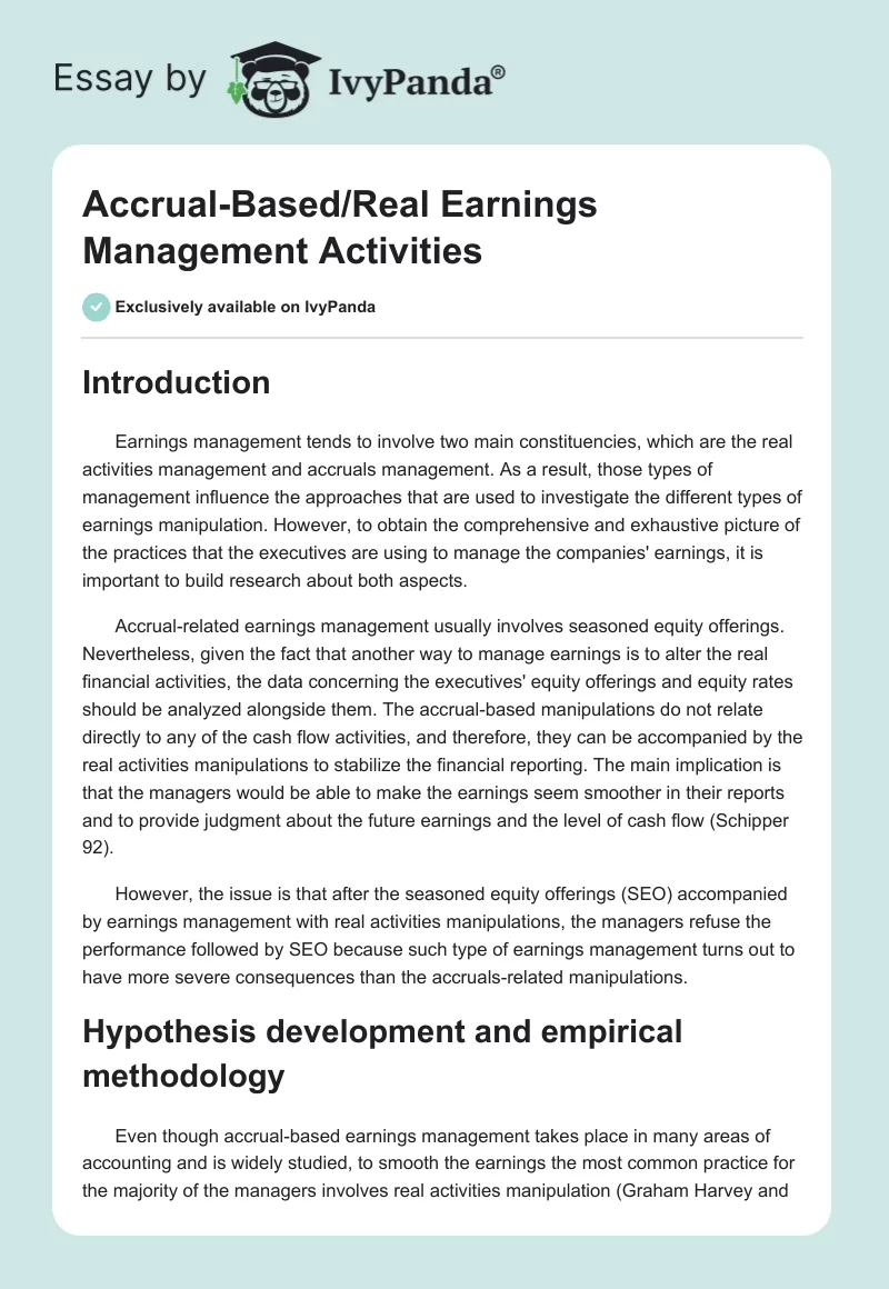 Accrual-Based/Real Earnings Management Activities. Page 1