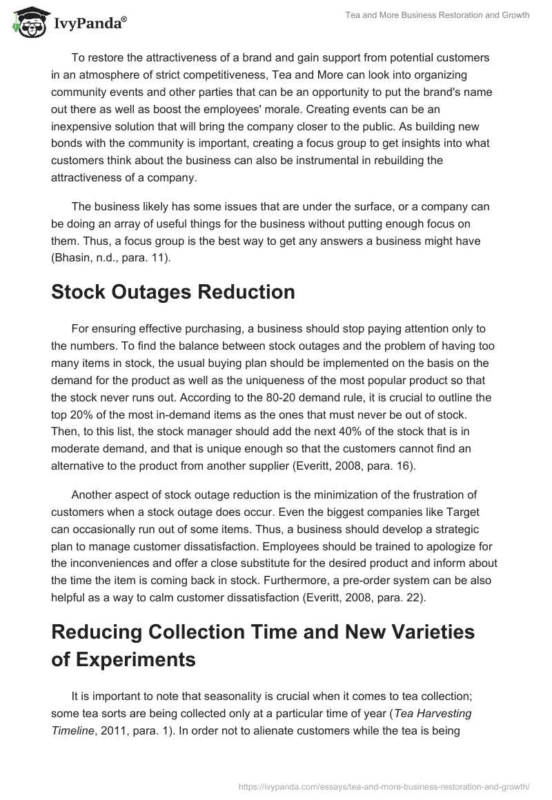 Tea and More Business Restoration and Growth. Page 2