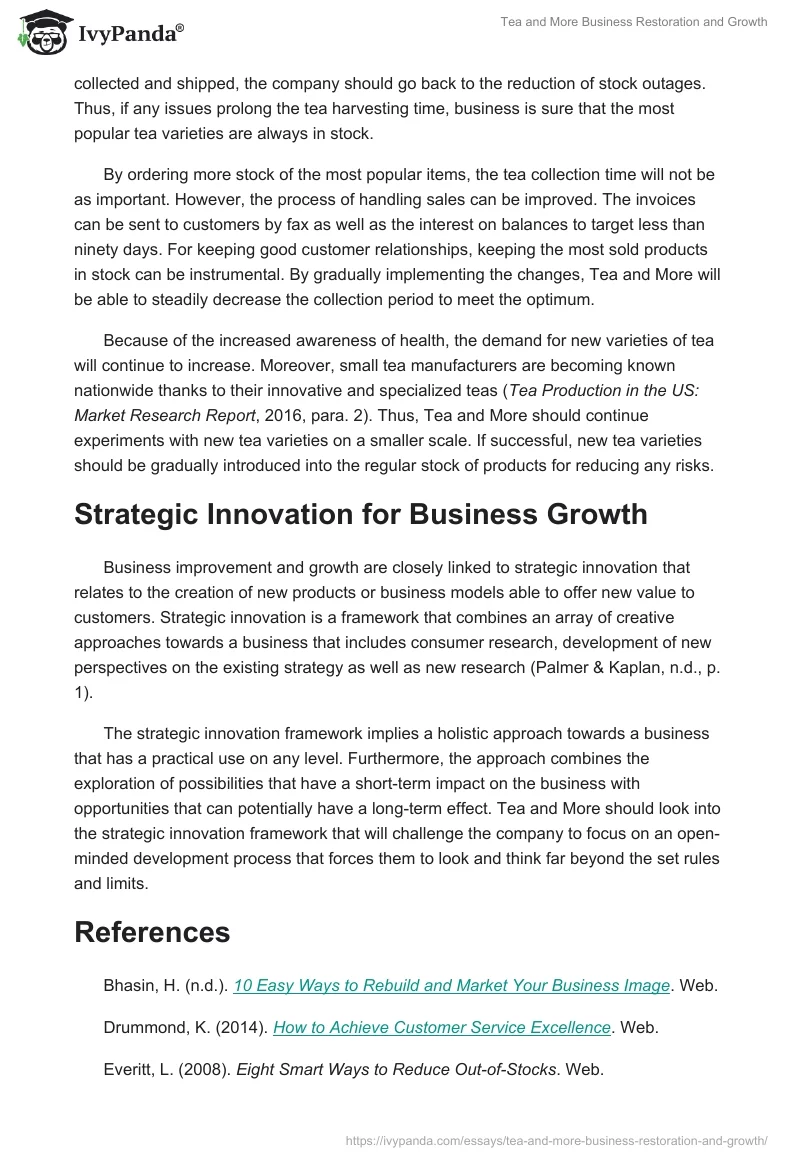 Tea and More Business Restoration and Growth. Page 3