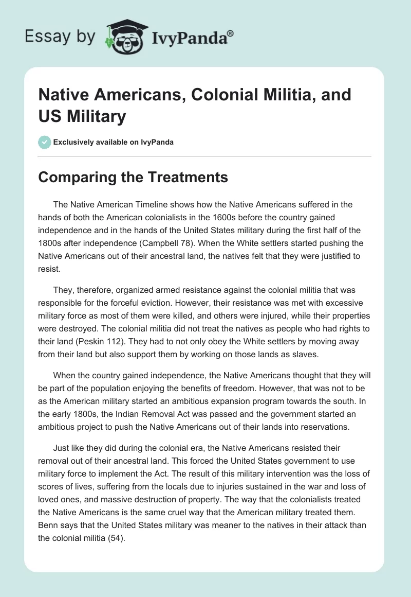Native Americans, Colonial Militia, and US Military. Page 1