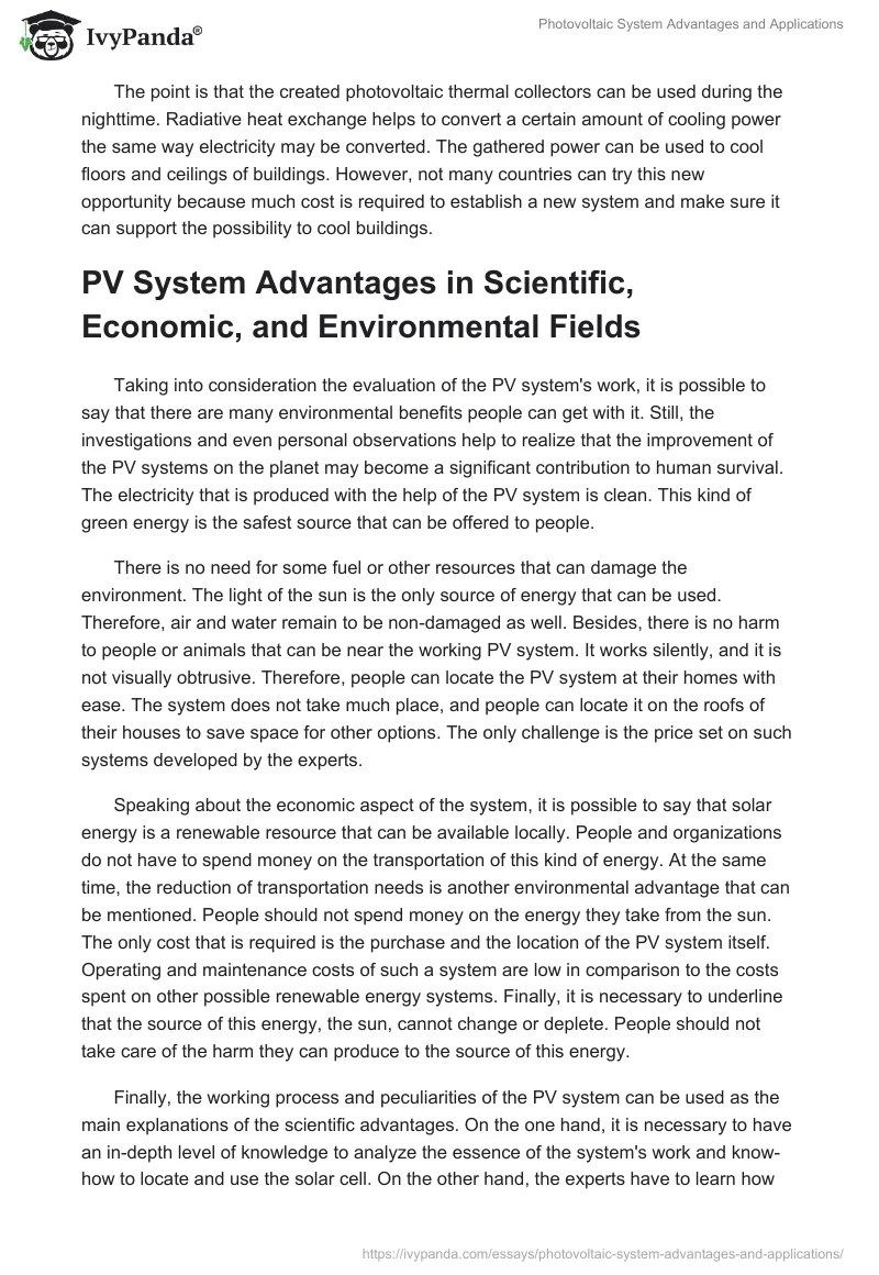 Photovoltaic System Advantages and Applications. Page 3