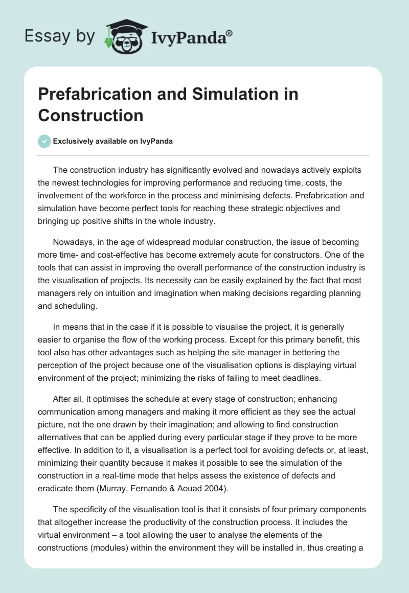 Prefabrication and Simulation in Construction. Page 1