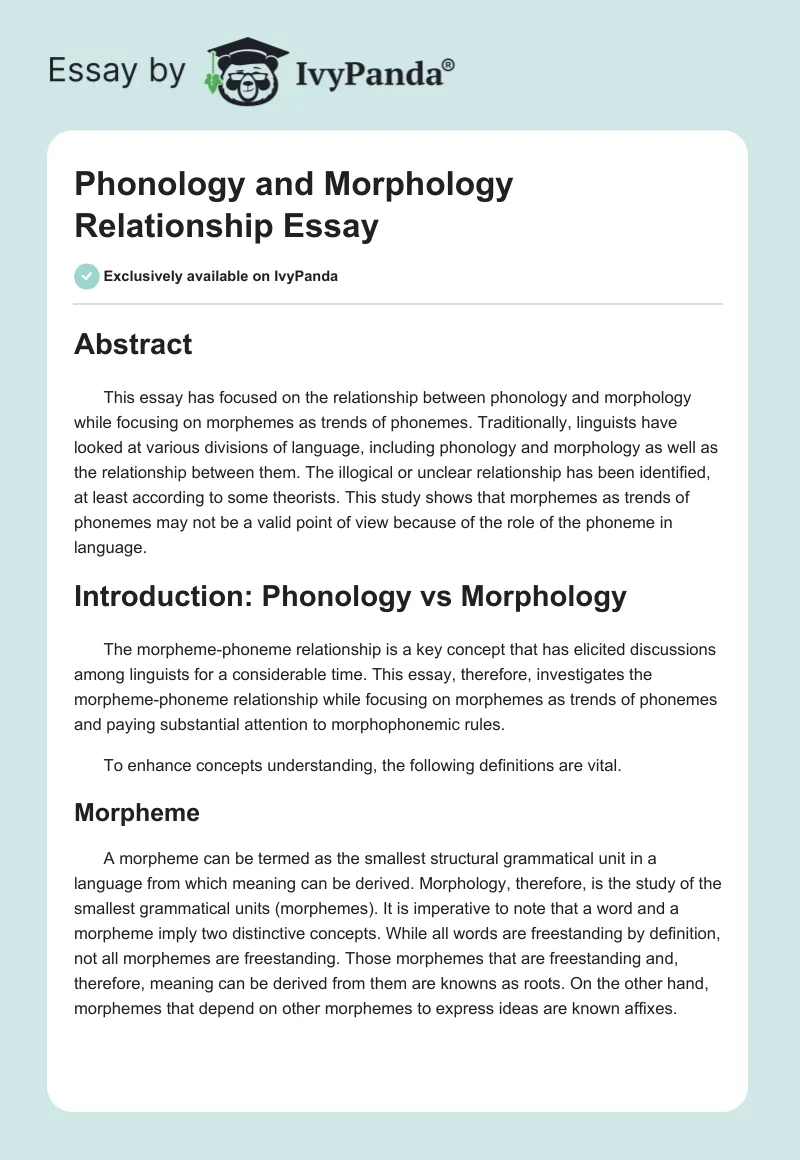 Phonology and Morphology Relationship Essay. Page 1