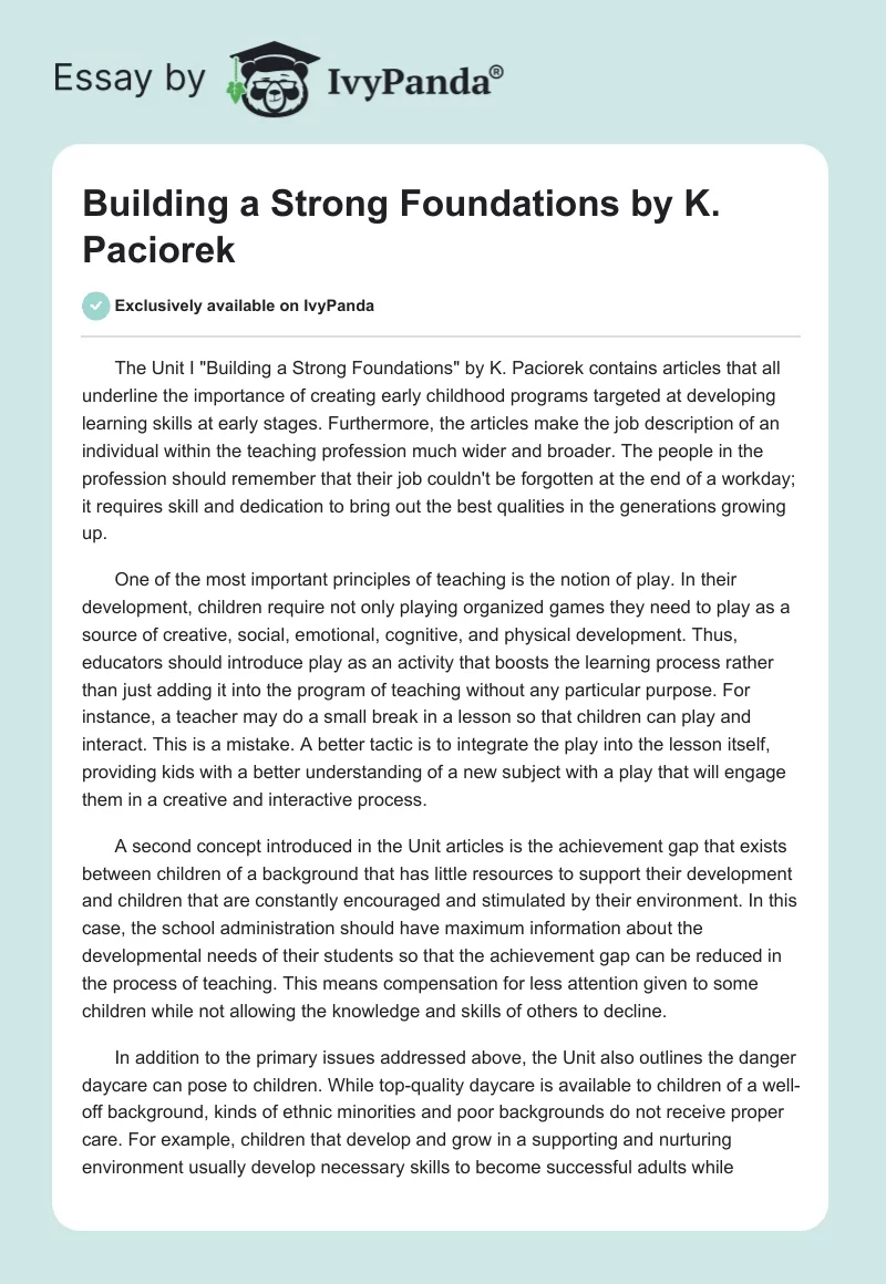 Building a Strong Foundations by K. Paciorek. Page 1