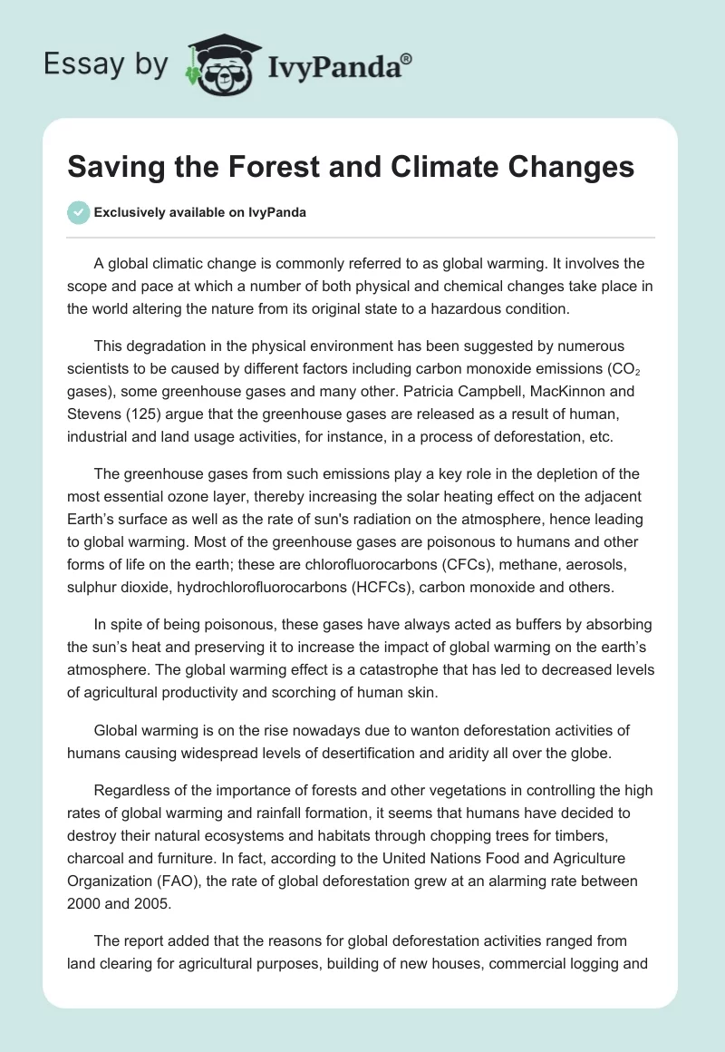 Saving the Forest and Climate Changes. Page 1