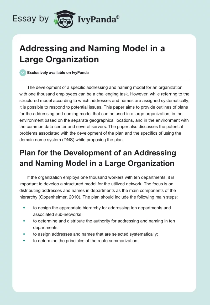 Addressing and Naming Model in a Large Organization. Page 1