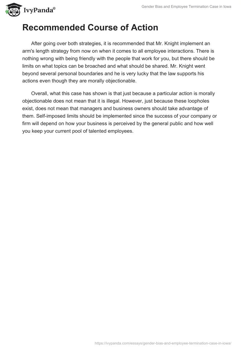 Gender Bias and Employee Termination Case in Iowa. Page 5