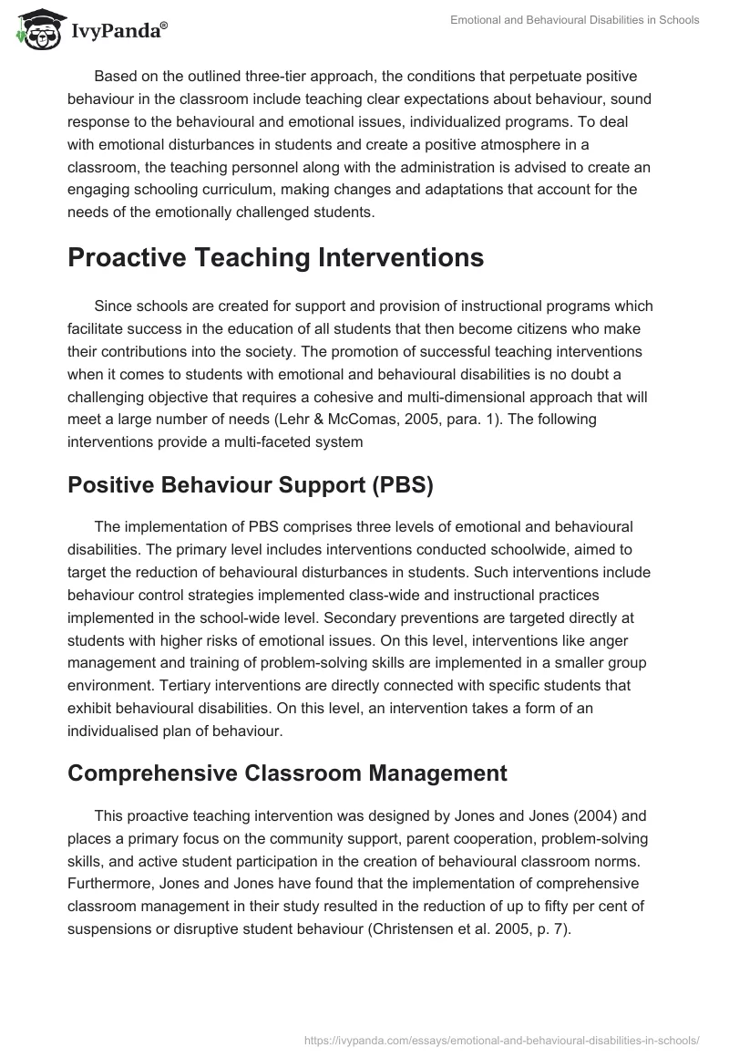 Emotional and Behavioural Disabilities in Schools. Page 3