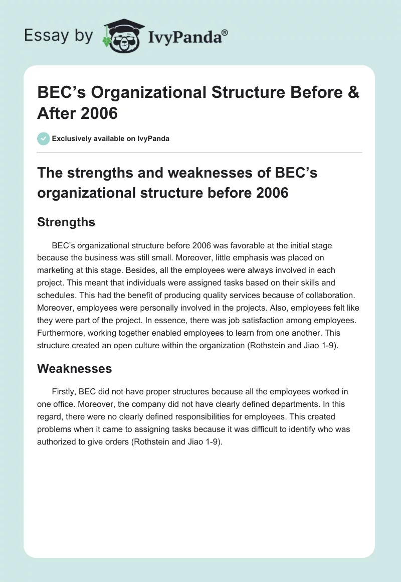 BEC’s Organizational Structure Before & After 2006. Page 1