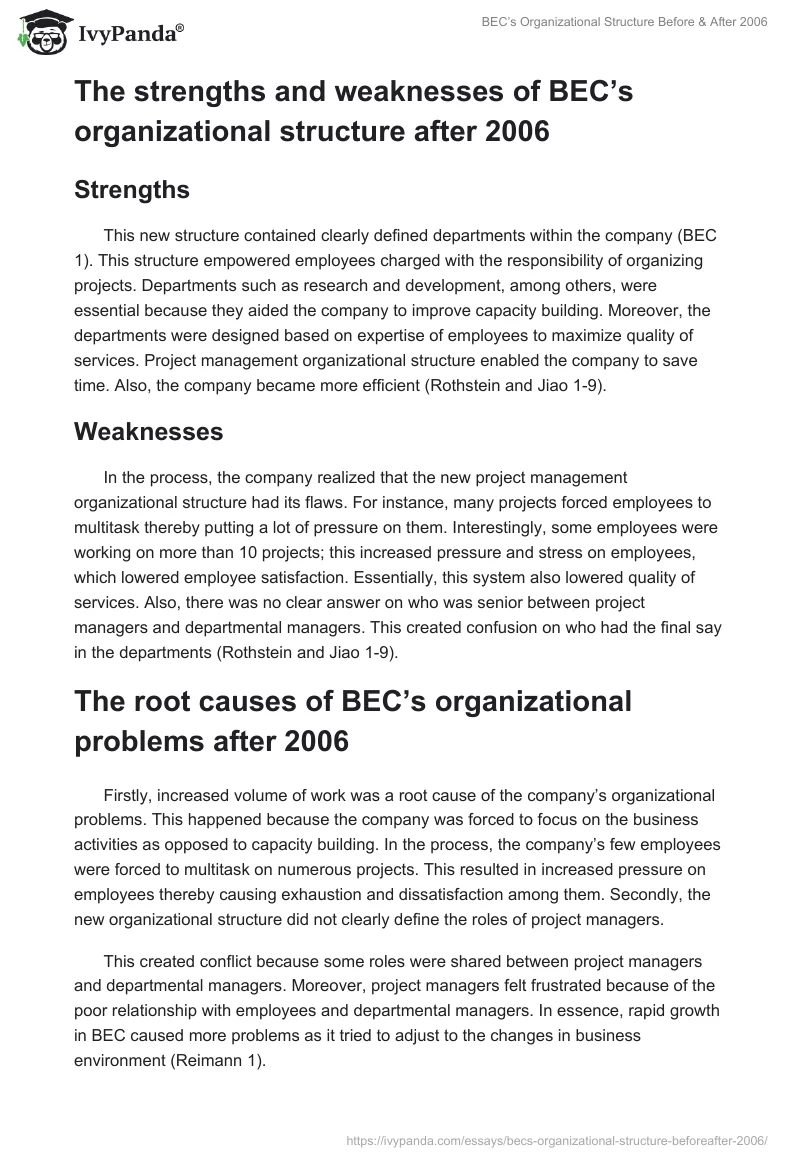 BEC’s Organizational Structure Before & After 2006. Page 2