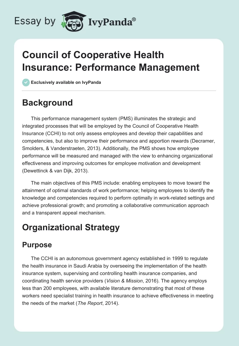 Council of Cooperative Health Insurance: Performance Management. Page 1