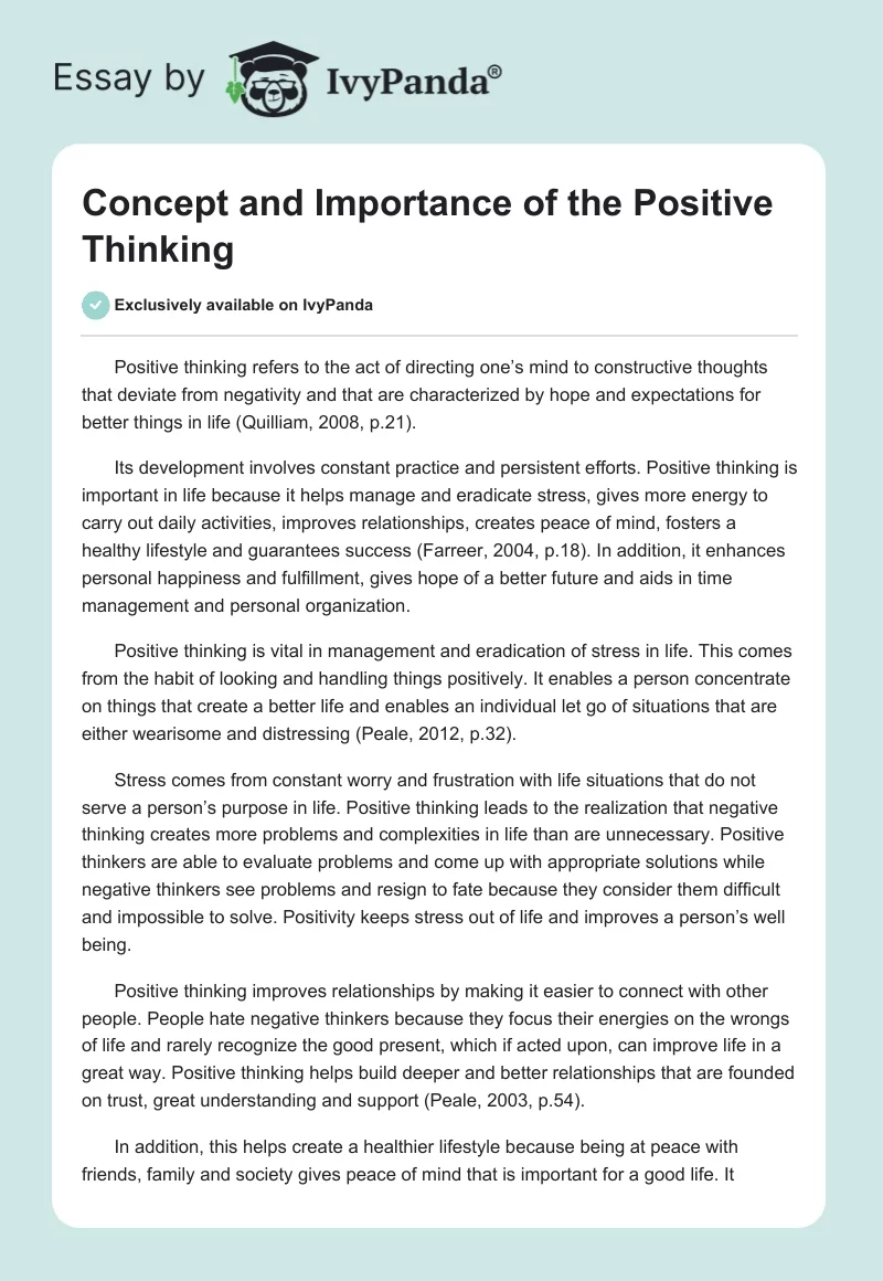 Concept and Importance of the Positive Thinking. Page 1