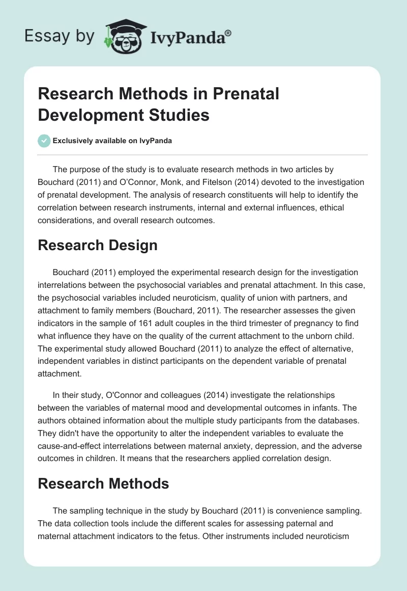 Research Methods in Prenatal Development Studies. Page 1