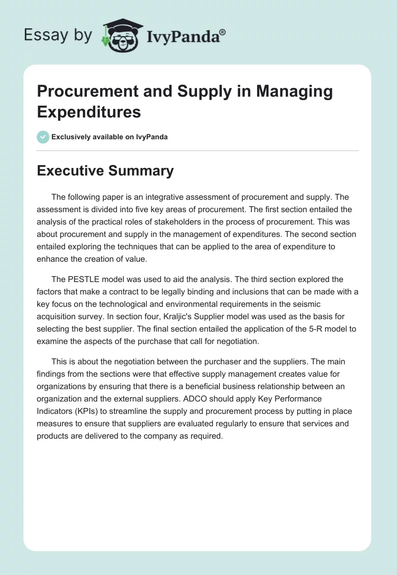 Procurement and Supply in Managing Expenditures. Page 1