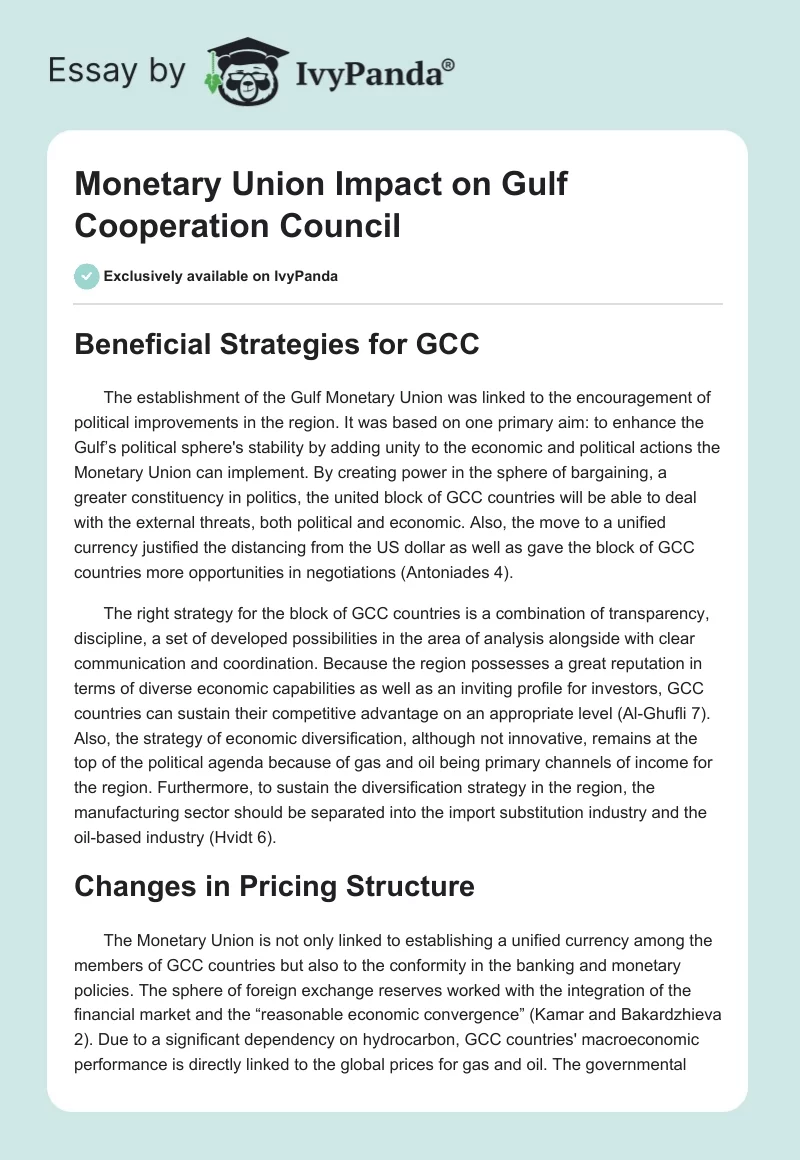 Monetary Union Impact on Gulf Cooperation Council. Page 1