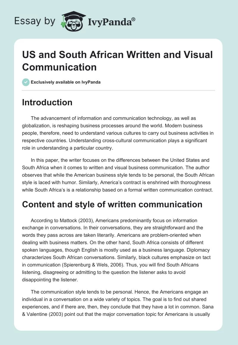 US and South African Written and Visual Communication. Page 1