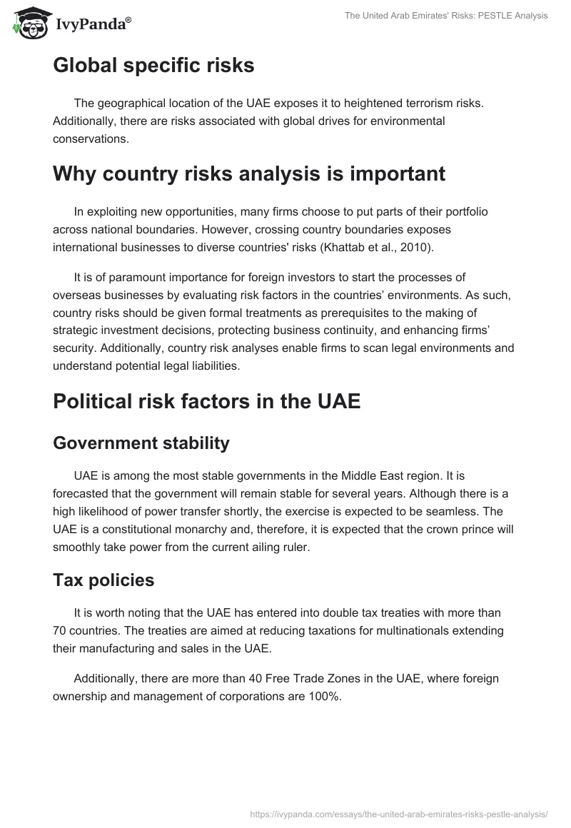 The United Arab Emirates' Risks: PESTLE Analysis. Page 2