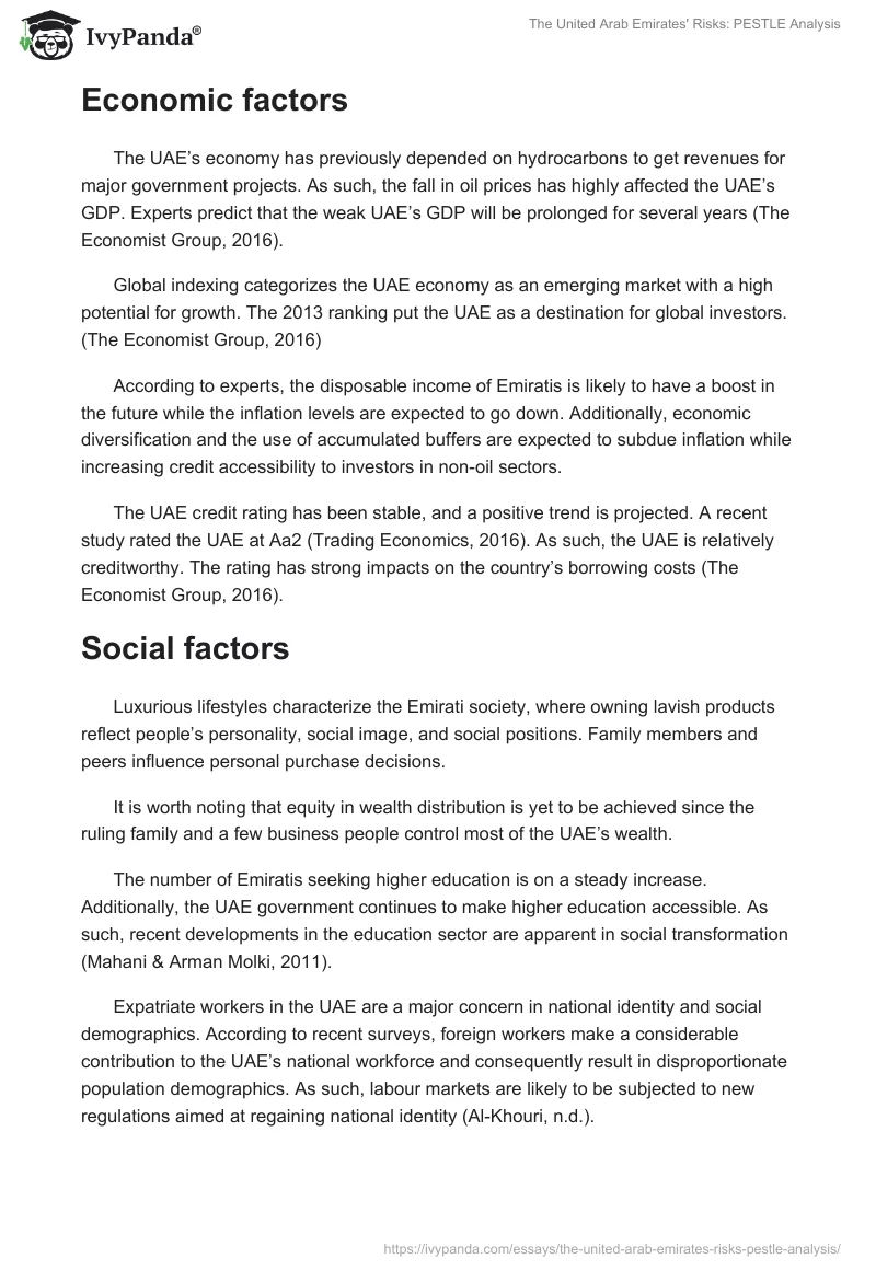 The United Arab Emirates' Risks: PESTLE Analysis. Page 3