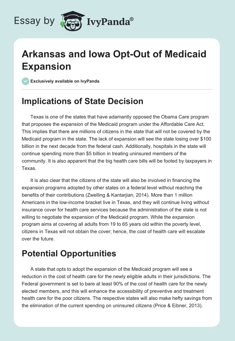 Arkansas and Iowa Opt-Out of Medicaid Expansion. Page 1